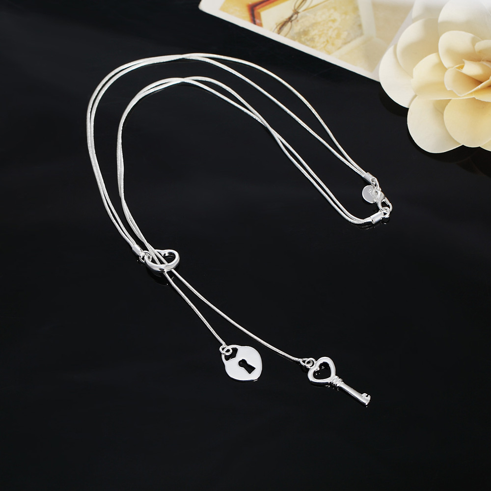 Chain Lock Combination - Piękny 925 srebrny romantyczne serce zamek